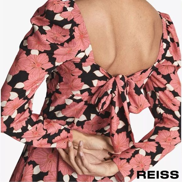 REISS **NWT** Andi Pink Floral Print Puffed Shoulder Woven Mini Dress - Picture 4 of 13